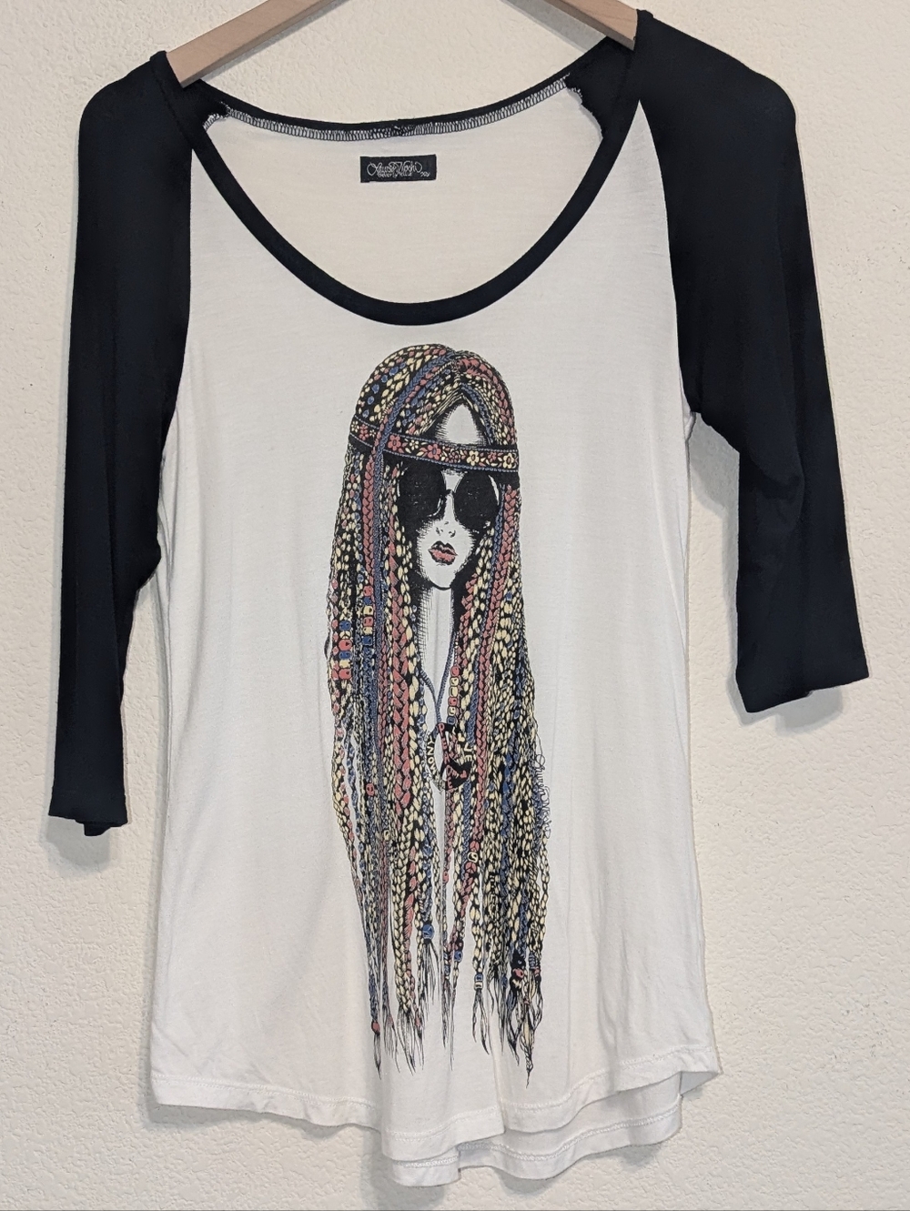 Lauren Moshi Hippie Girl Raglan 3/4 Sleeve T-shirt Size XS